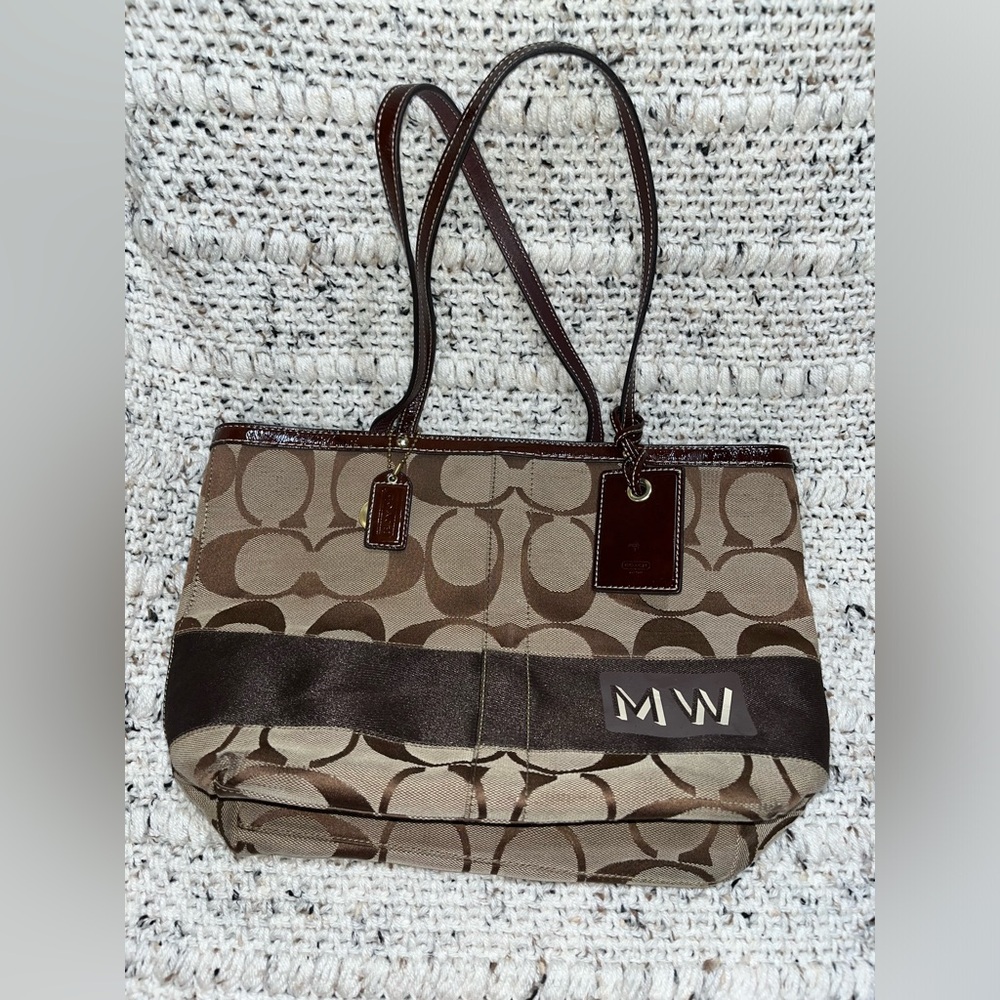 Coach Brown and Tan Signature Tote